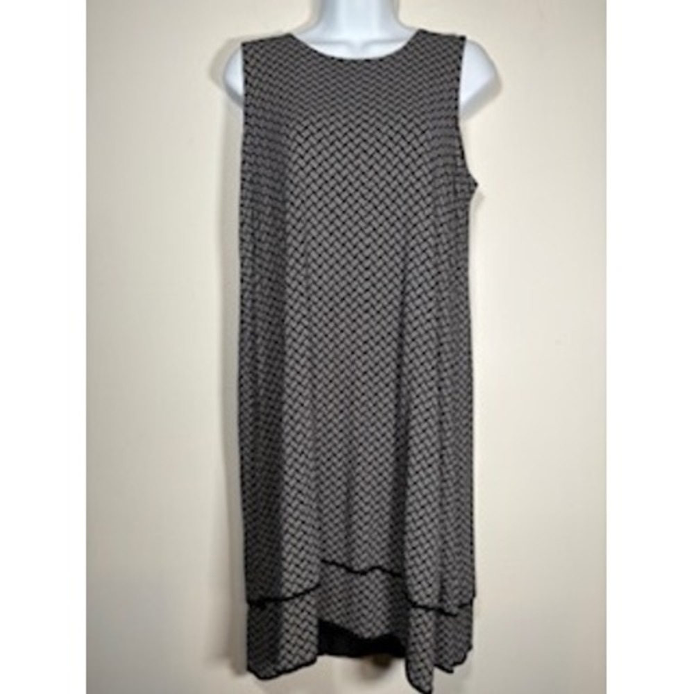 J. JILL Wearever Dress Small Black White Geometric Sleeveless Layered Hem Shift